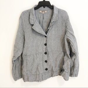 Flax Grey & White Striped Linen Button Up Shirt